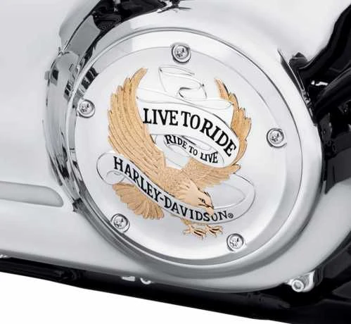Harley Davidson Live To Ride Derby Deckel Gold&chrom 2 Harley Davidson Live To Ride Derby Deckel Gold&chrom – Bild 2